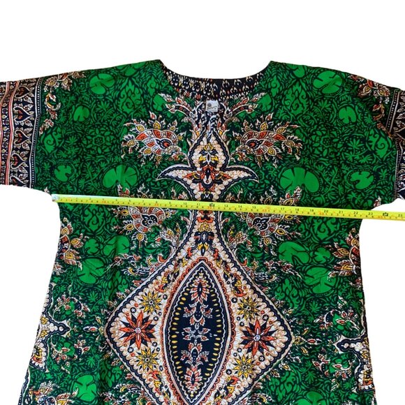 Sabysco Womens Large Bohemian Green & Black Kaftan Dress 100% Cotton Maxi vintag - Picture 9 of 10